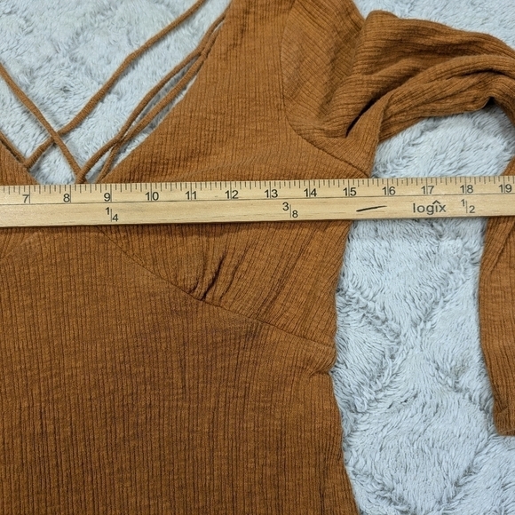 Free People Dress Women's S Brown Tan Midi V-Neck Strappy Back Beach Cotton - Picture 8 of 9